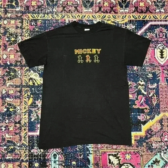 VTG Disneyland  T-Shirt Sz 2XL Black Mickey Mouse Embroidered Short Sleeve 80s - Picture 1 of 1